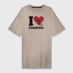 Футболка женская-платье I love fishing, цвет: миндальный