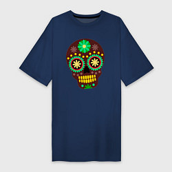 Футболка женская-платье Коричневый мексиканский череп, цвет: тёмно-синий