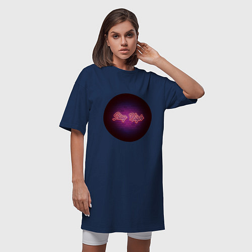 Женская футболка-платье Stay high неон / Тёмно-синий – фото 3