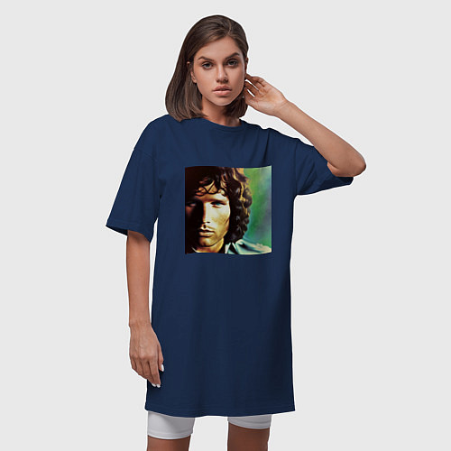 Женская футболка-платье Jim Morrison One eye Digital Art / Тёмно-синий – фото 3