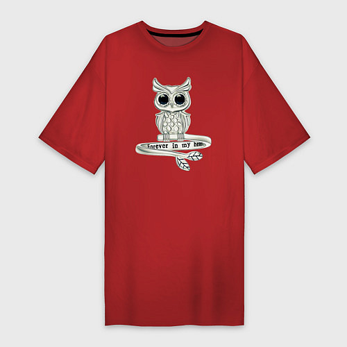 Женская футболка-платье Серебряная сова на кольце / Красный – фото 1