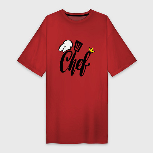 Женская футболка-платье Надпись - шеф повар / Красный – фото 1