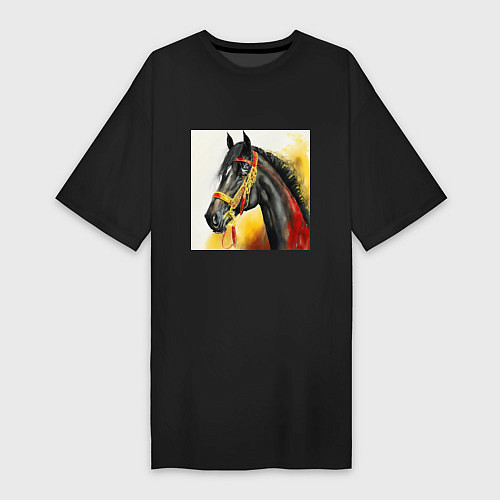 Женская футболка-платье Вороной конь / Черный – фото 1