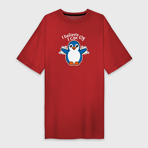 Женская футболка-платье Fly penguin / Красный – фото 1