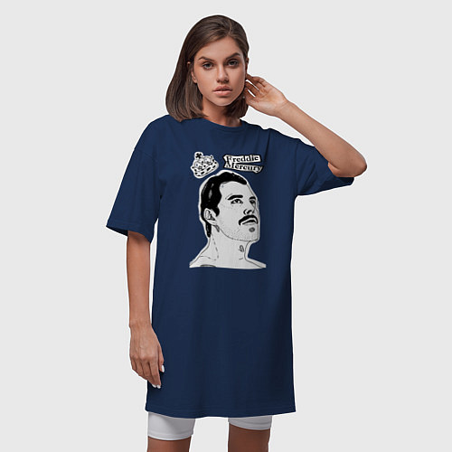 Женская футболка-платье Freddie Mercury head / Тёмно-синий – фото 3