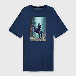 Футболка женская-платье Всадник апокалипсиса - нейросеть - фантазия, цвет: тёмно-синий