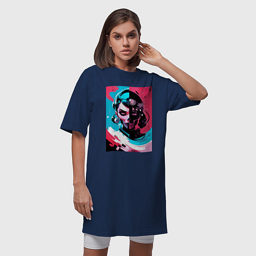 Женская футболка-платье Взгляд ведьмы - нейросеть - поп арт / Тёмно-синий – фото 3