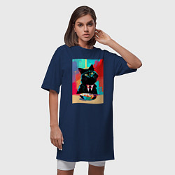 Футболка женская-платье Чёрный котик джентльмен - нейросеть, цвет: тёмно-синий — фото 2