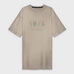Женская футболка-платье Зеленые растения мир и любовь