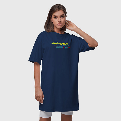 Женская футболка-платье Cyberpunk 2077 phantom liberty logo v1 / Тёмно-синий – фото 3