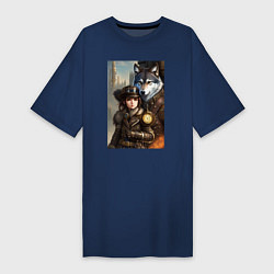 Женская футболка-платье Крутая девчонка под защитой волка - стимпанк - ней