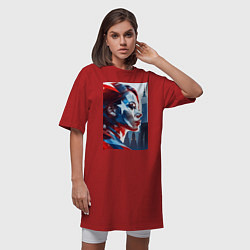 Футболка женская-платье Девушка и Нью-Йорк - двойная экспозиция, цвет: красный — фото 2