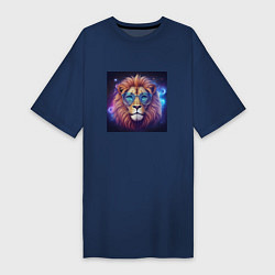 Женская футболка-платье Космический лев в очках