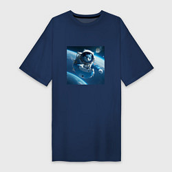 Женская футболка-платье Голубой котик космонавт