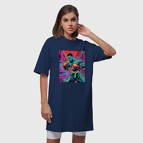 Женская футболка-платье Боксерский поединок / Тёмно-синий – фото 3