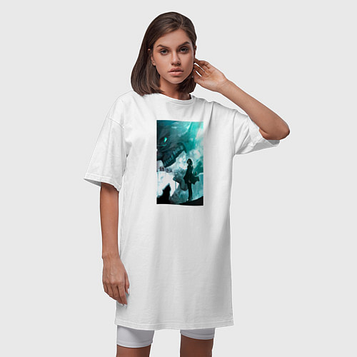 Женская футболка-платье Атака титанов - атакующий титан / Белый – фото 3