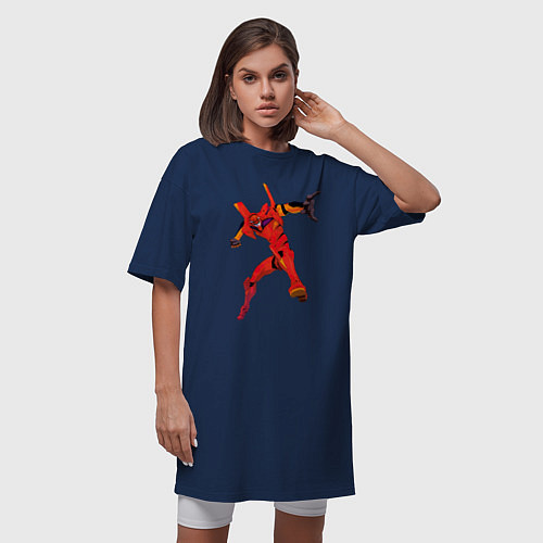 Женская футболка-платье Аска пилот био-робота ева 02 / Тёмно-синий – фото 3