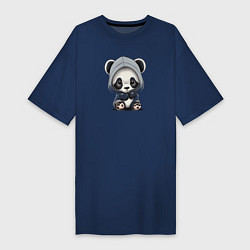 Футболка женская-платье Грустная панда, цвет: тёмно-синий