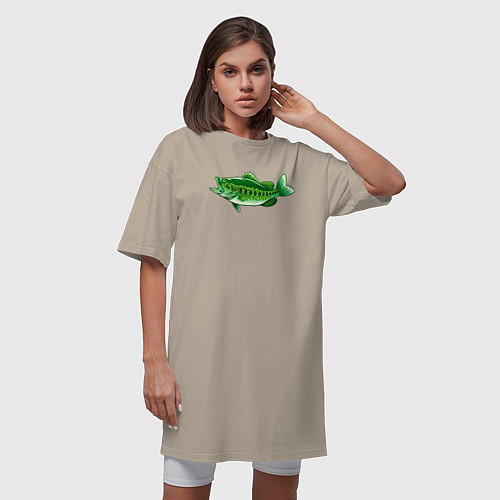 Женская футболка-платье Зелёная рыбка / Миндальный – фото 3