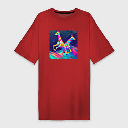 Футболка женская-платье Жирафы кубизм, цвет: красный