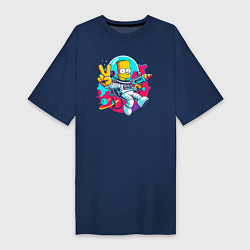 Футболка женская-платье Барт Симпсон в космосе с лазерным пистолетом, цвет: тёмно-синий