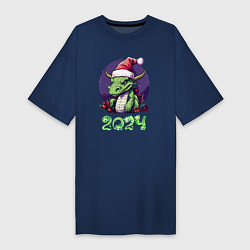 Футболка женская-платье Символ года 2024 дракон, цвет: тёмно-синий