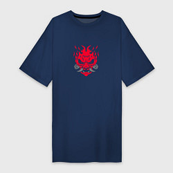 Футболка женская-платье Логотип Samurai Cyberpunk 2077 - симметричный, цвет: тёмно-синий