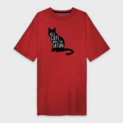 Футболка женская-платье Все кошки работают на сатану, цвет: красный
