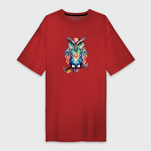 Женская футболка-платье Цветастая сова / Красный – фото 1