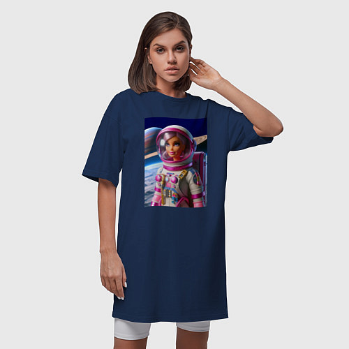 Женская футболка-платье Барби - крутой космонавт / Тёмно-синий – фото 3