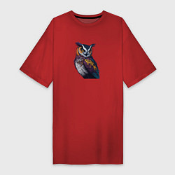 Футболка женская-платье Красочная сова, цвет: красный