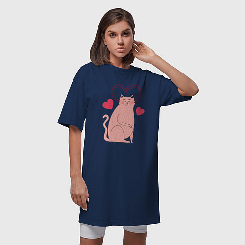 Женская футболка-платье Влюблённая кошечка / Тёмно-синий – фото 3