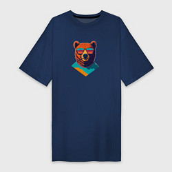 Футболка женская-платье Медведь в солнечных очках, цвет: тёмно-синий