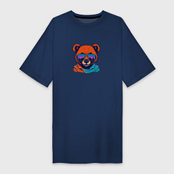 Футболка женская-платье Стильный медвежонок, цвет: тёмно-синий