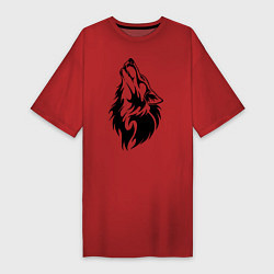 Футболка женская-платье Воющий волк, цвет: красный