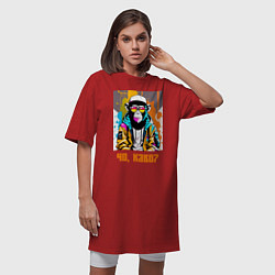 Футболка женская-платье Чо каво - обезьяна граффитист в солнечных очках, цвет: красный — фото 2