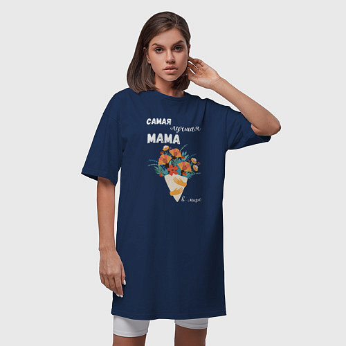 Женская футболка-платье Самой лучшей маме в мире - букет цветов / Тёмно-синий – фото 3
