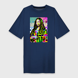 Футболка женская-платье Mona Lisa - mosaic pop art, цвет: тёмно-синий