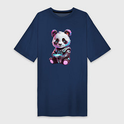 Футболка женская-платье Funny panda - cyberpunk, цвет: тёмно-синий