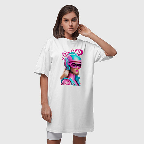 Женская футболка-платье Barbie doll - cyberpunk / Белый – фото 3