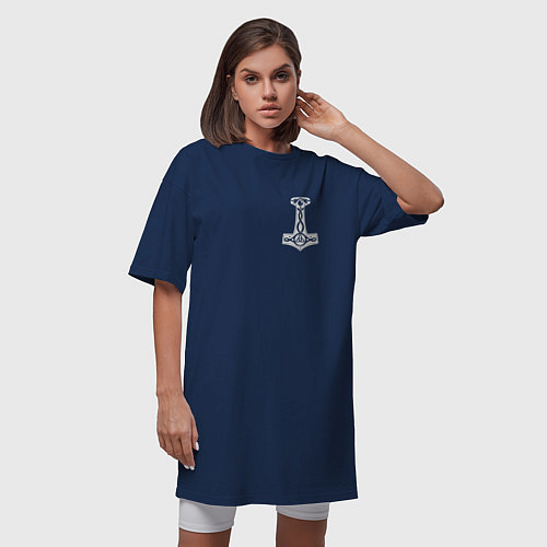 Женская футболка-платье Молот тора на груди / Тёмно-синий – фото 3