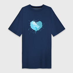 Женская футболка-платье Сердце бирюзовое из капель и брызг