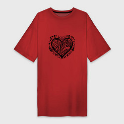Футболка женская-платье Декоративная татуировка сердце, цвет: красный