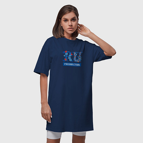 Женская футболка-платье Русский стиль, гжель, хохлома / Тёмно-синий – фото 3