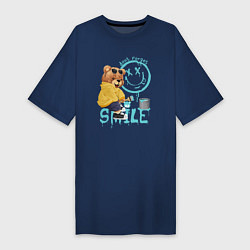 Женская футболка-платье Плюшевый медведь и смайлик