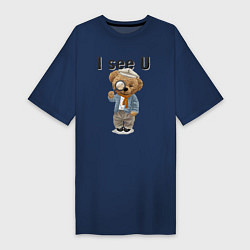Женская футболка-платье Плюшевый медведь с лупой