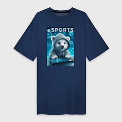 Футболка женская-платье Белый медвежонок - киберспорт, цвет: тёмно-синий