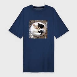 Женская футболка-платье Два любящих котика обнимаются клубочком