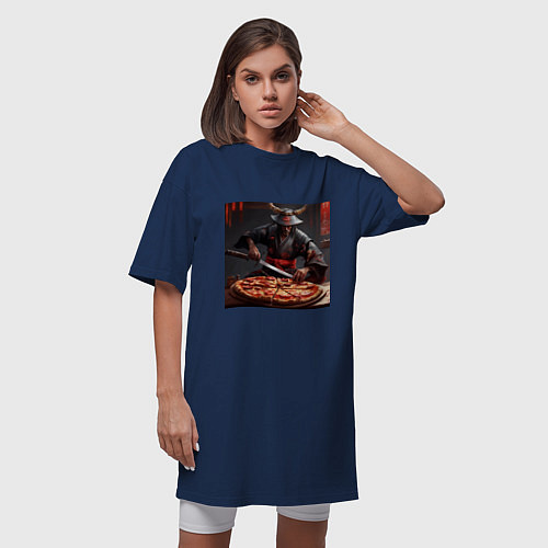 Женская футболка-платье Самурай с пиццей / Тёмно-синий – фото 3