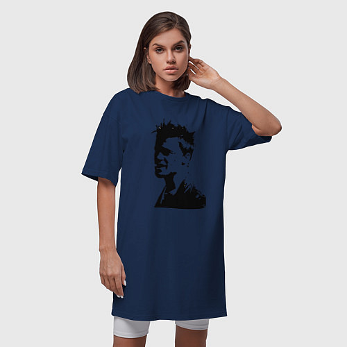 Женская футболка-платье Черный силуэт Брэд Питт / Тёмно-синий – фото 3